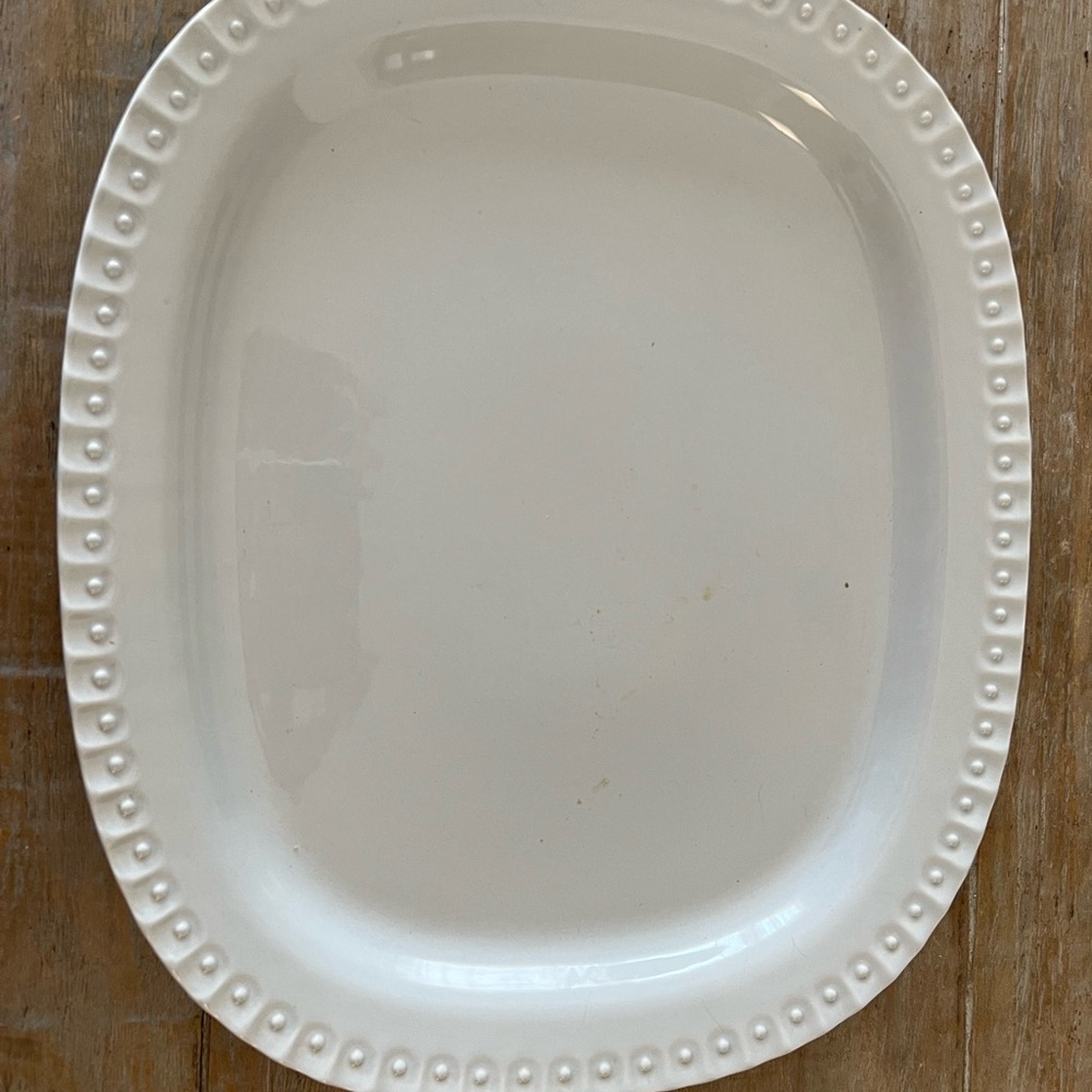 French light grey Beaded Edge  Ceramic Serving Platter